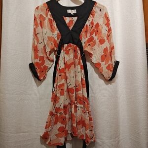 Moulinette Soeurs Orange and Black Floral Long Sleeve Dress